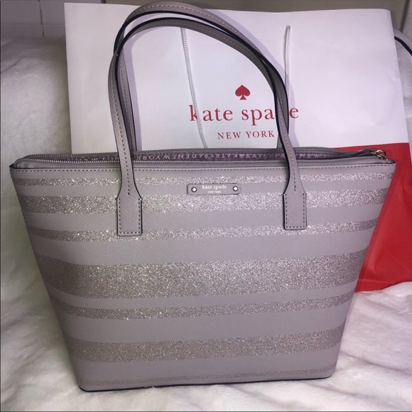 🆕Kate Spade Tote Glitter Striped Handbag - Picture 2 of 8